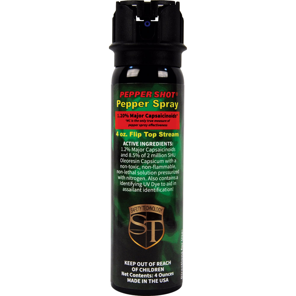 Pepper Shot 1.2% MC 4 oz pepper spray stream flip top view 3